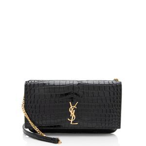 Saint Laurent Croc Embossed Monogram Phone Holder Shoulder Bag